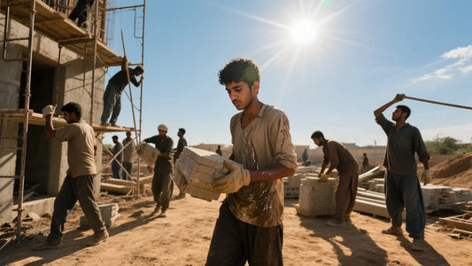 Workers working hard under the scorching sun
